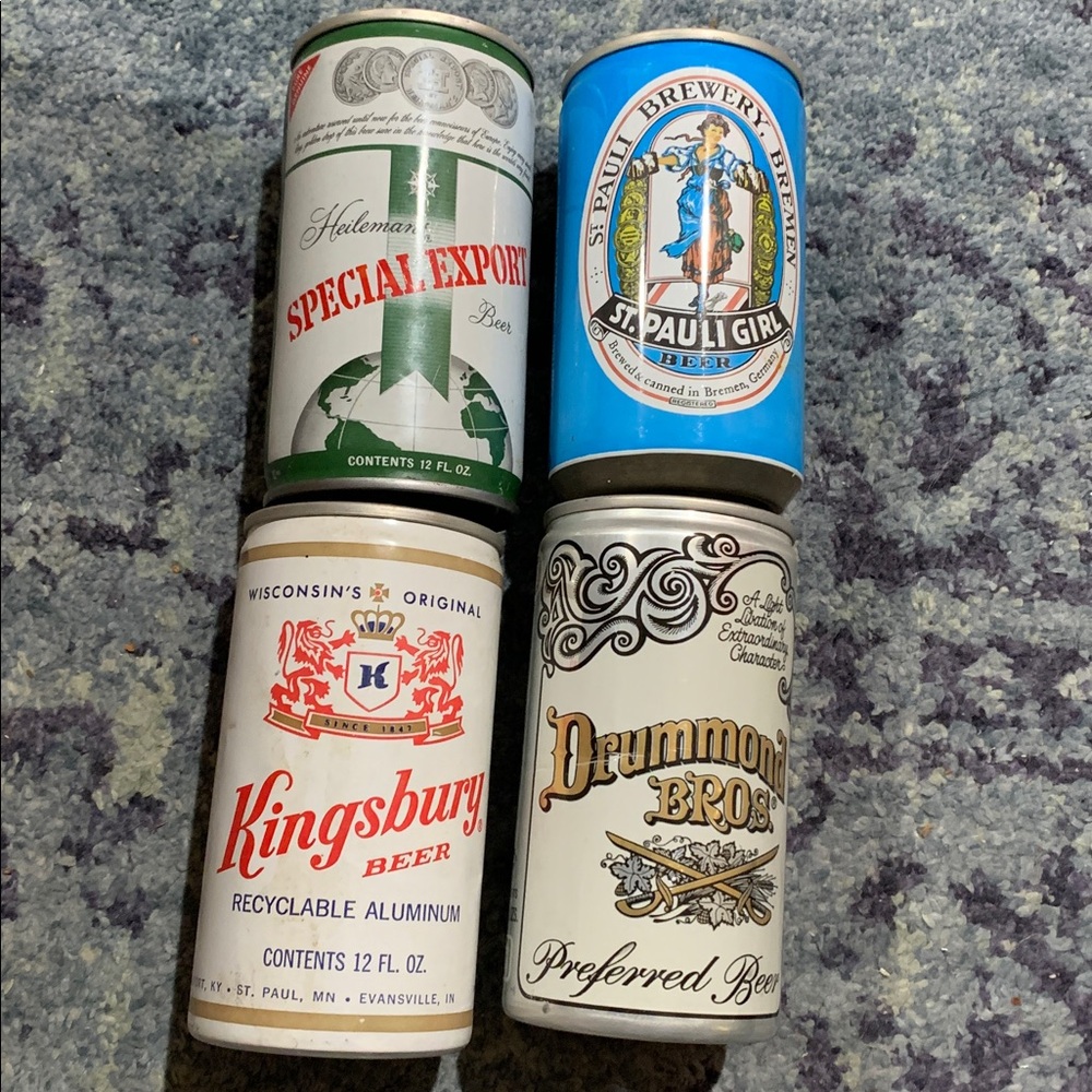 70’s collectible empty beer cans set of 4 as pictured